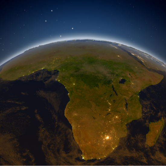 globe with lights twinkling across Africa