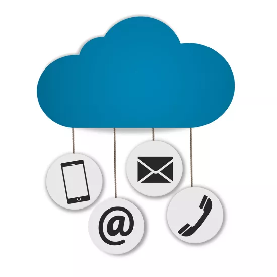 Cloud with phone, email and phone hanging