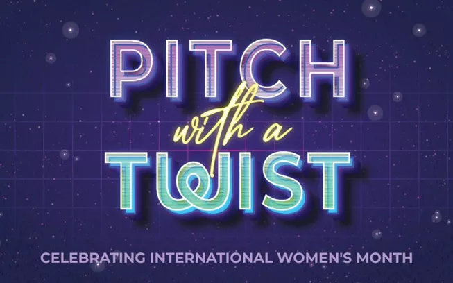 pitch with a twist words on a purple background