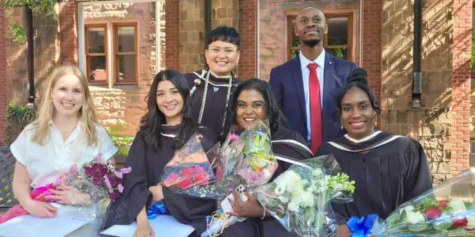 Six of the students from the graduating MUI inaugural class after their convocation ceremony on June 3, 2022