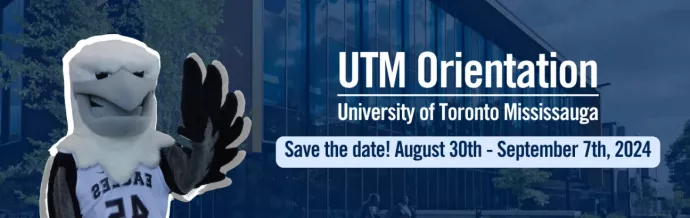 UTM Orientation banner with eagle mascot
