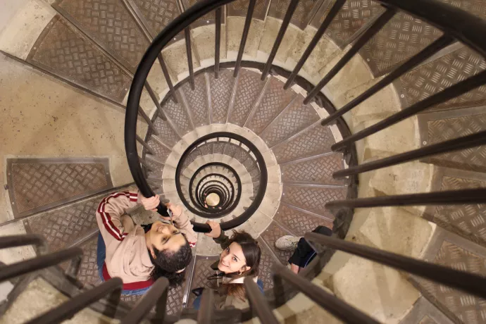 girls on spiral staircase