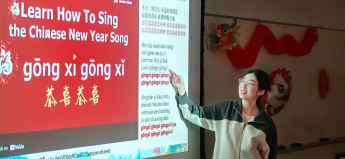 Student taught Chinese New Year song 'Gongxi'