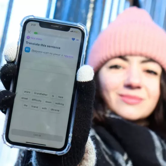 Image of Aly Murphy showing her Russian-language lesson on the Duolingo app on Jan. 18, 2021
