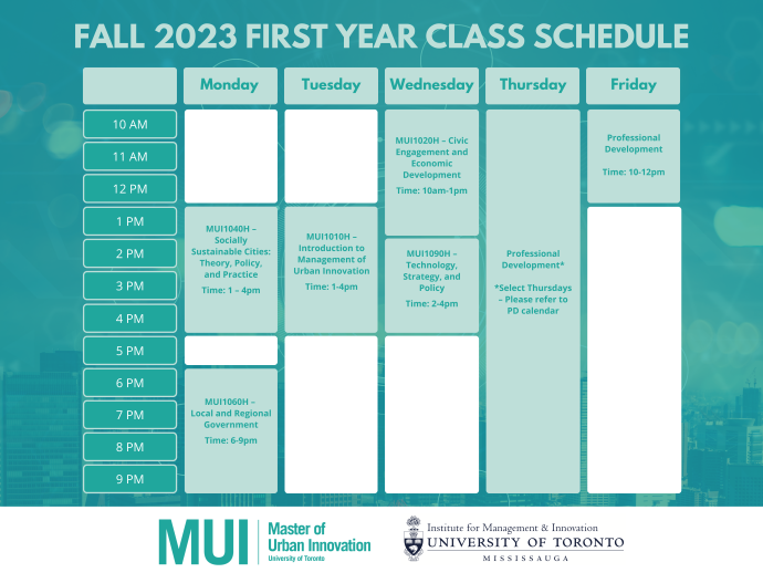 MUI First Year Class Schedule