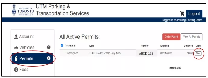screenshot of All Active Permits on Purchasing site