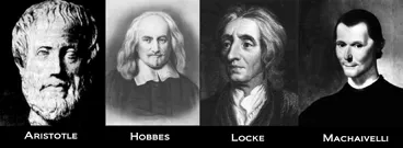 Image of Aristotle, Hobbes, Locke and Machaivelli
