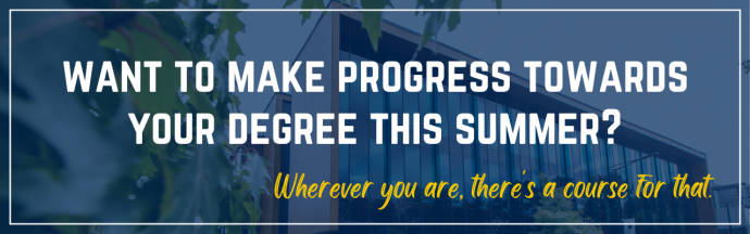 Banner that reads, "Want to make progress towards your degree this summer? Wherever you are, there's a course for that."