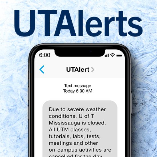 Phone with a UTAlert against an ice-themed background
