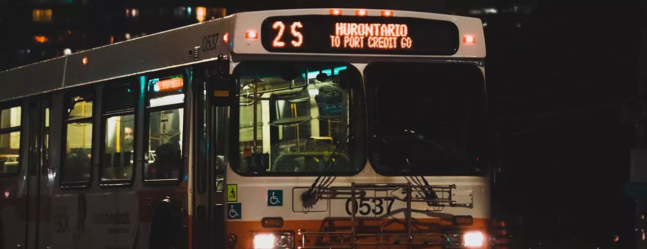 Mississauga transit bus at nighttime