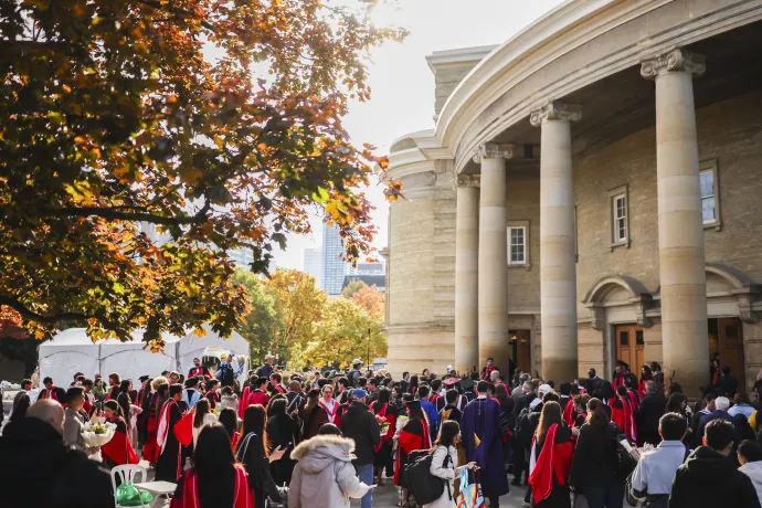 University of Toronto Mississauga graduates exit Convocation Hall following fall convocation ceremonies at the University of Toronto on Oct. 29, 2025. 