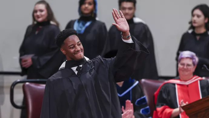 University of Toronto Mississauga graduate Nyasha Joseph Gumbo walks across the stage during convocation ceremonies at Convocation Hall on Wednesday Oct. 29, 2025.
