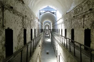 Interior view of now-decrepit Eastern State Penitentiary