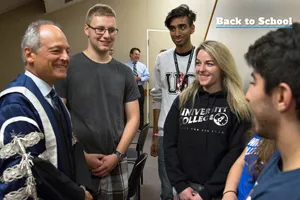 President Meric Gertler with new students at Orientation event