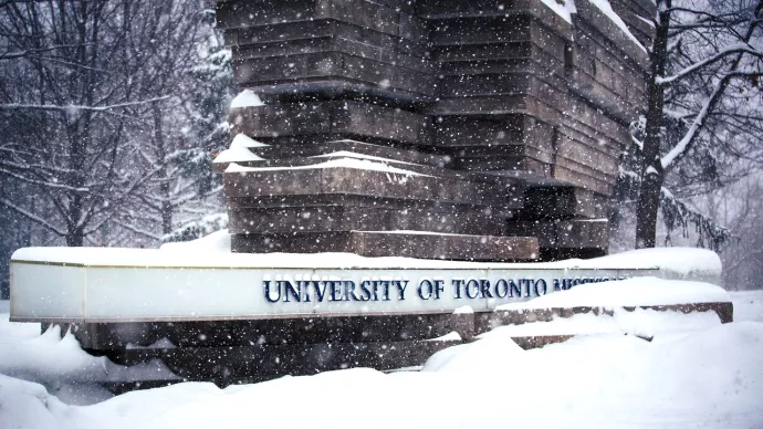 UTM sign during snowfall