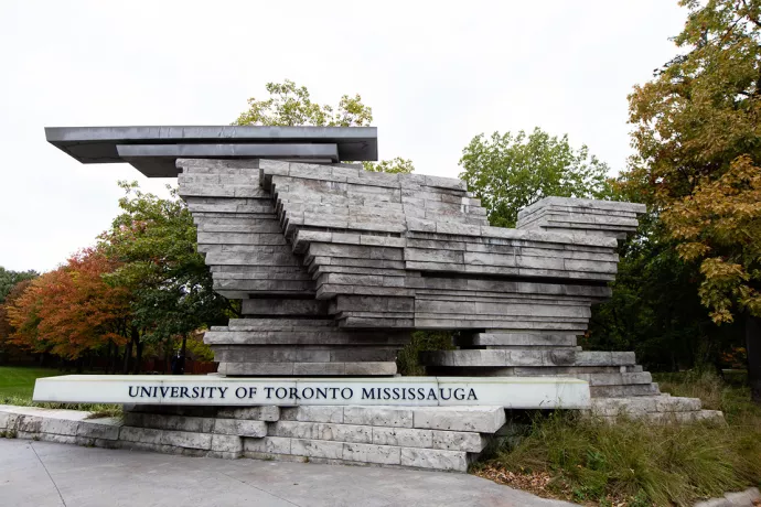 Stone entrance with sign that reads University of Toronto Mississauga
