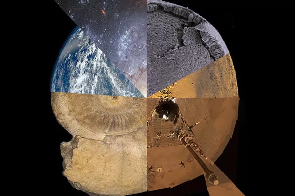 Circular image made with multiple scientific photos