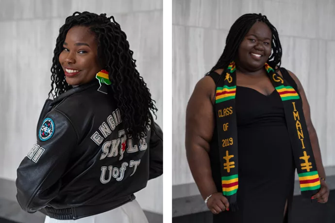 Njeri Fraser, left, completed a bachelor's in chemical engineering; Katherina Boyd finished a bachelor's in political science and sociology (photos by Geoffrey Vendeville)