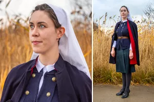 Madeleine Mant dressed as a war nurse