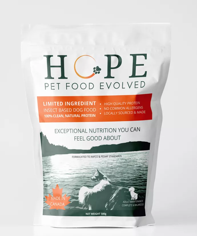  HOPE Pet food evolved. Limited ingredient insect-based dog food. 100% clean, natural protein. Exceptional Nutrition you can feel good about. Formulated to AAFCO & FEDIAF standards. Made in Canada.