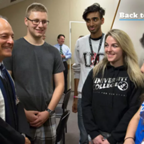 President Meric Gertler with new students at Orientation event