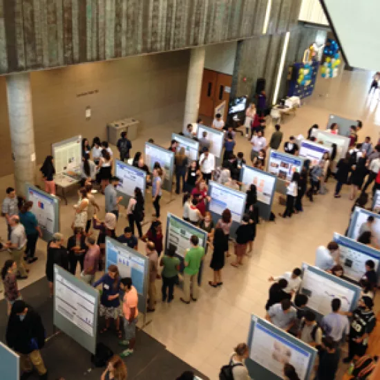 students and posters in the Instructional Centre Atrium during the Smarti Gras event