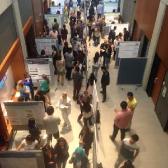A bird's-eye view of the poster exhibition at Smarti Gras, the inaugural undergrad festival