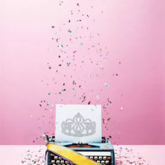 illustration of typewriter and confetti