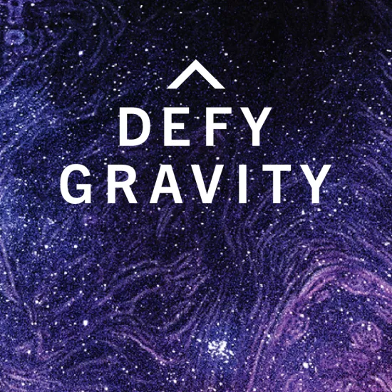 Defy Gravity logo over space background