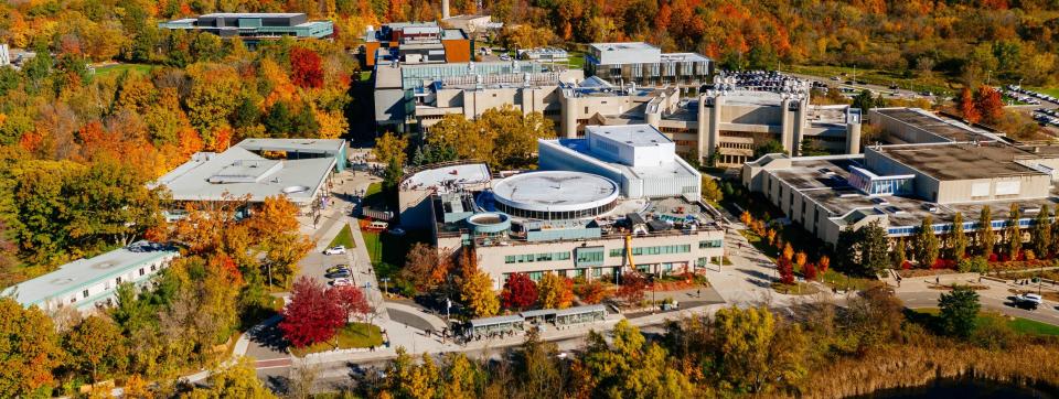 aerial photo of the UTM campus in fall