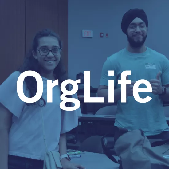 OrgLife logo on top of a photo of two students smiling.