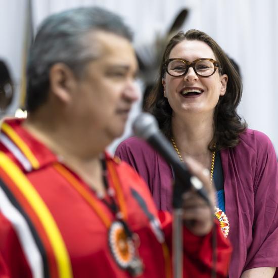 Alex Gillespie with Mayor Crombie and Gimaa Laforme at the All-Nations Powwow