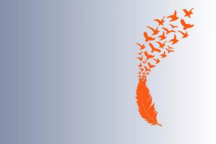 Orange shirt day symbol depicting a feather and birds
