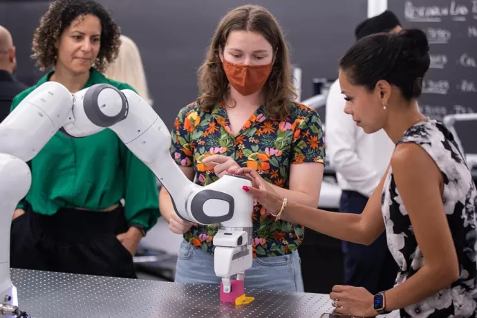 Students and visitors get a hands-on demonstration during the official opening of UTM's Undergraduate Robotics Teaching Laboratory on Sept. 7, 2022