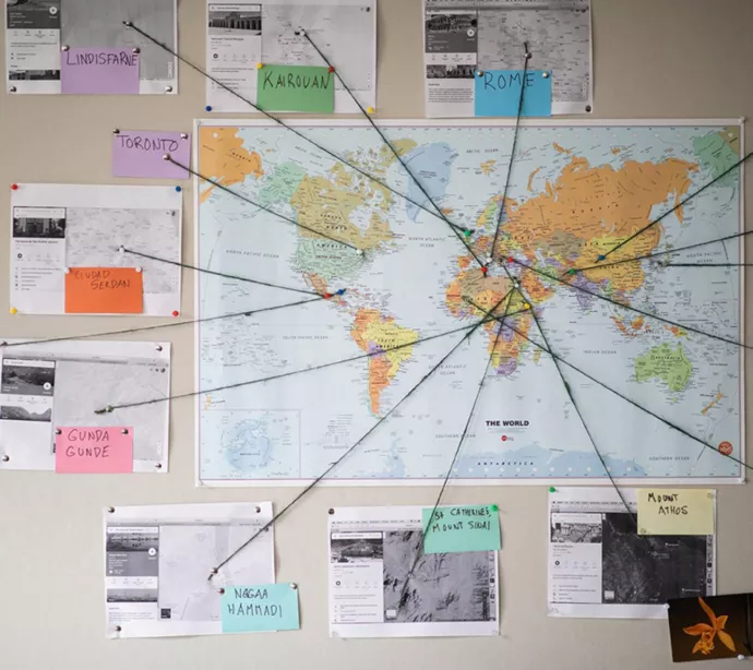 The map in the lab illustrates global perspectives on book history