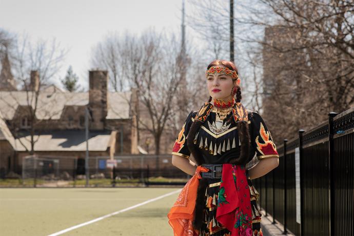Lua Mondor, a second-year art history student, was one of 10 dancers who took part in the filming of the sixth annual Honouring Our Students Pow Wow 