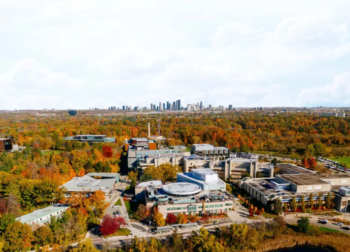 Cover of Community Reflection Forums Discussion Paper, which shows an aerial view of the UTM campus in fall