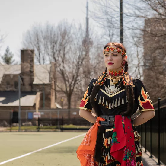 Lua Mondor, a second-year art history student, was one of 10 dancers who took part in the filming of the sixth annual Honouring Our Students Pow Wow 