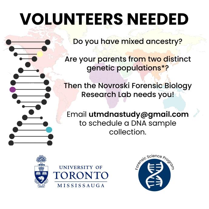 Mixed DNA volunteer recruitment poster. Email utmdnastudy@gmail.com